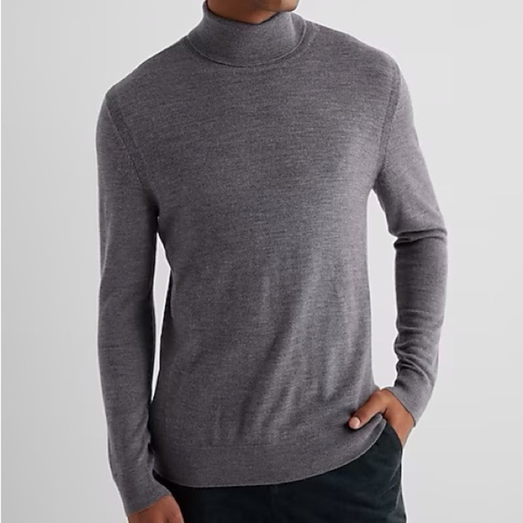 Express Men XL Gray Merino Wool Blend Classic Long Sleeve Turtleneck Sweater - Picture 1 of 9
